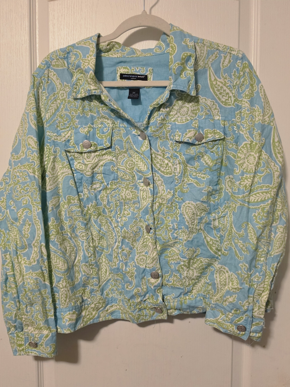 Croft & Barrow Blue-Green Paisley Cotton Jacket